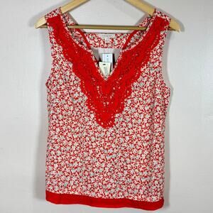 NWT Skies Are Blue Womens Tank Top Medium Orange Floral Crochet Cottagecore Boho